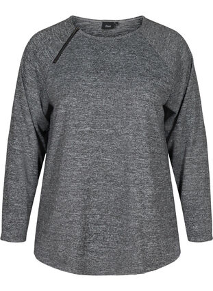 Meleret bluse med lynlås detalje, Dark Grey Melange, Packshot image number 0