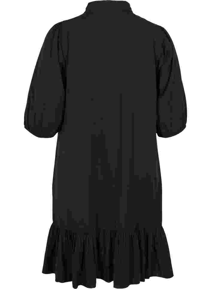 Kjole med flæsekant og 3/4 ærmer, Black, Packshot image number 1