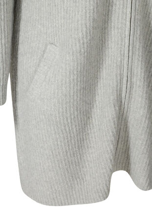 Lang strik cardigan med hætte og lynlås, Light Grey Melange, Packshot image number 3