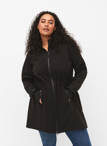 Softshell jakke med aftagelig hætte, Black, Model image number 0