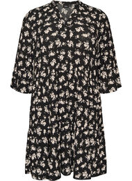 Kort jerseykjole med all-over print og A-form, Sort