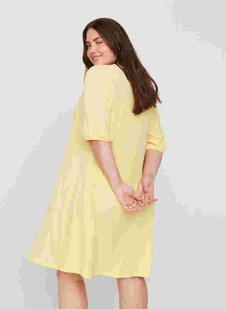 Kjole med pufærmer og v-hals, Mellow Yellow, Model image number 1