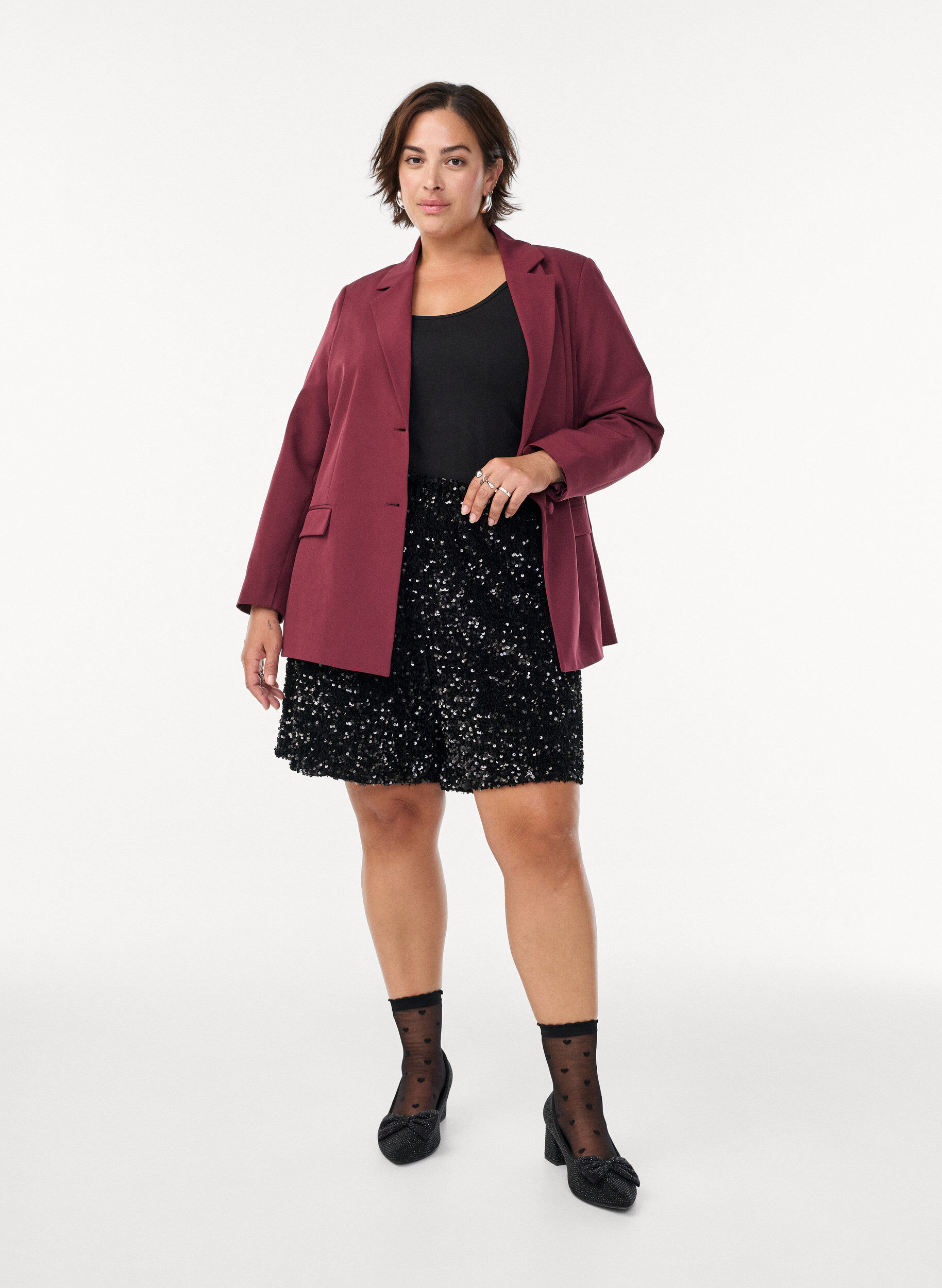 Zizzi Shorts med pailletter og h&oslash;j talje, Sort, Model image number 1