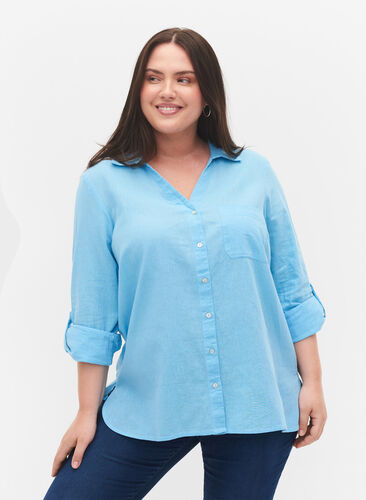 Skjortebluse med knaplukning, Alaskan Blue, Model image number 0
