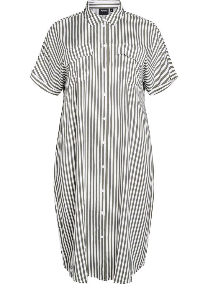 Lang skjortekjole med korte &aelig;rmer, Gr&oslash;n, Packshot image number 0