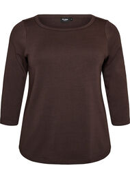 Basis T-shirt med b&aring;dudsk&aelig;ring og 3/4-&aelig;rmer, Brun