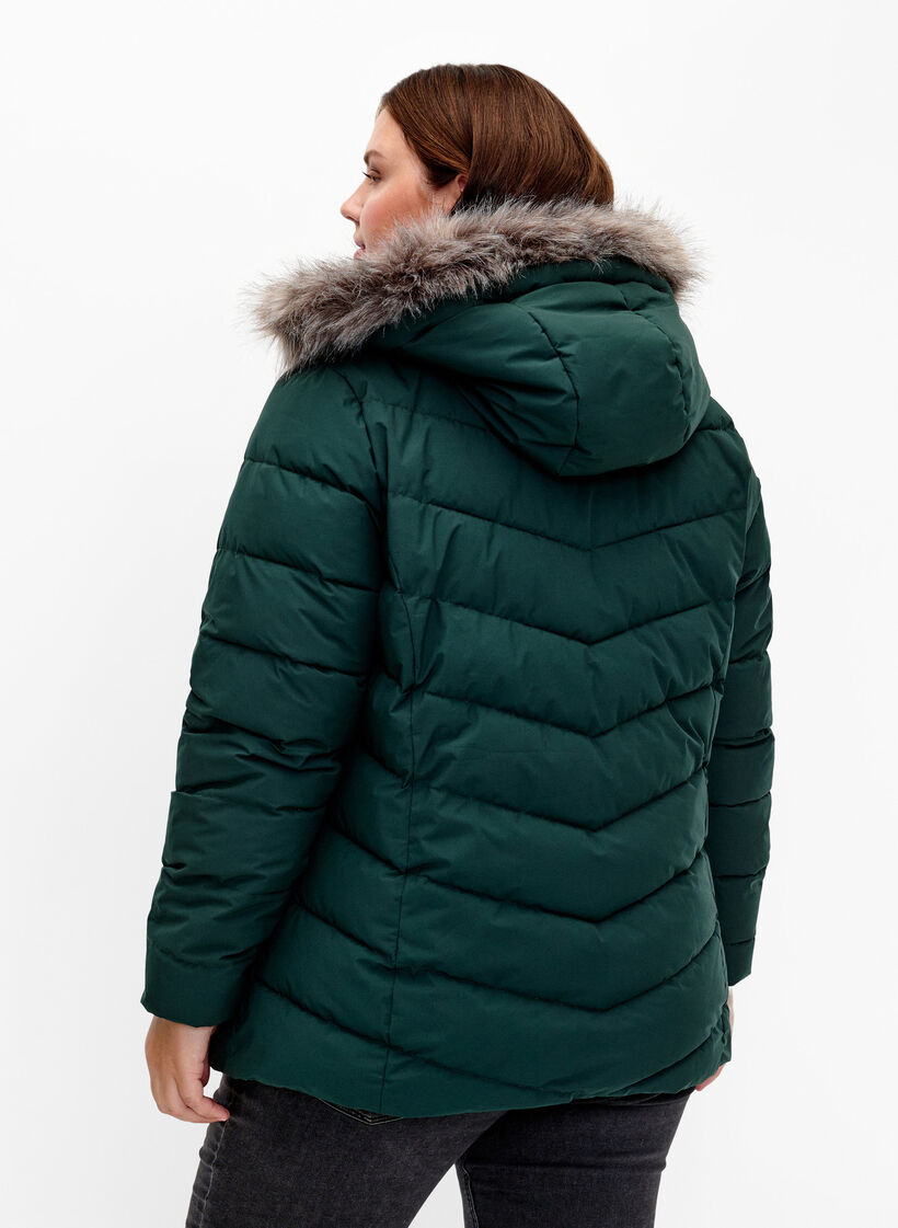 Kort pufferjakke med h&aelig;tte, Gr&oslash;n, Model image number 2