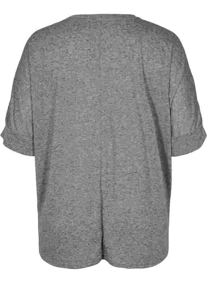 Meleret bluse med korte ærmer, Black Mel., Packshot image number 1
