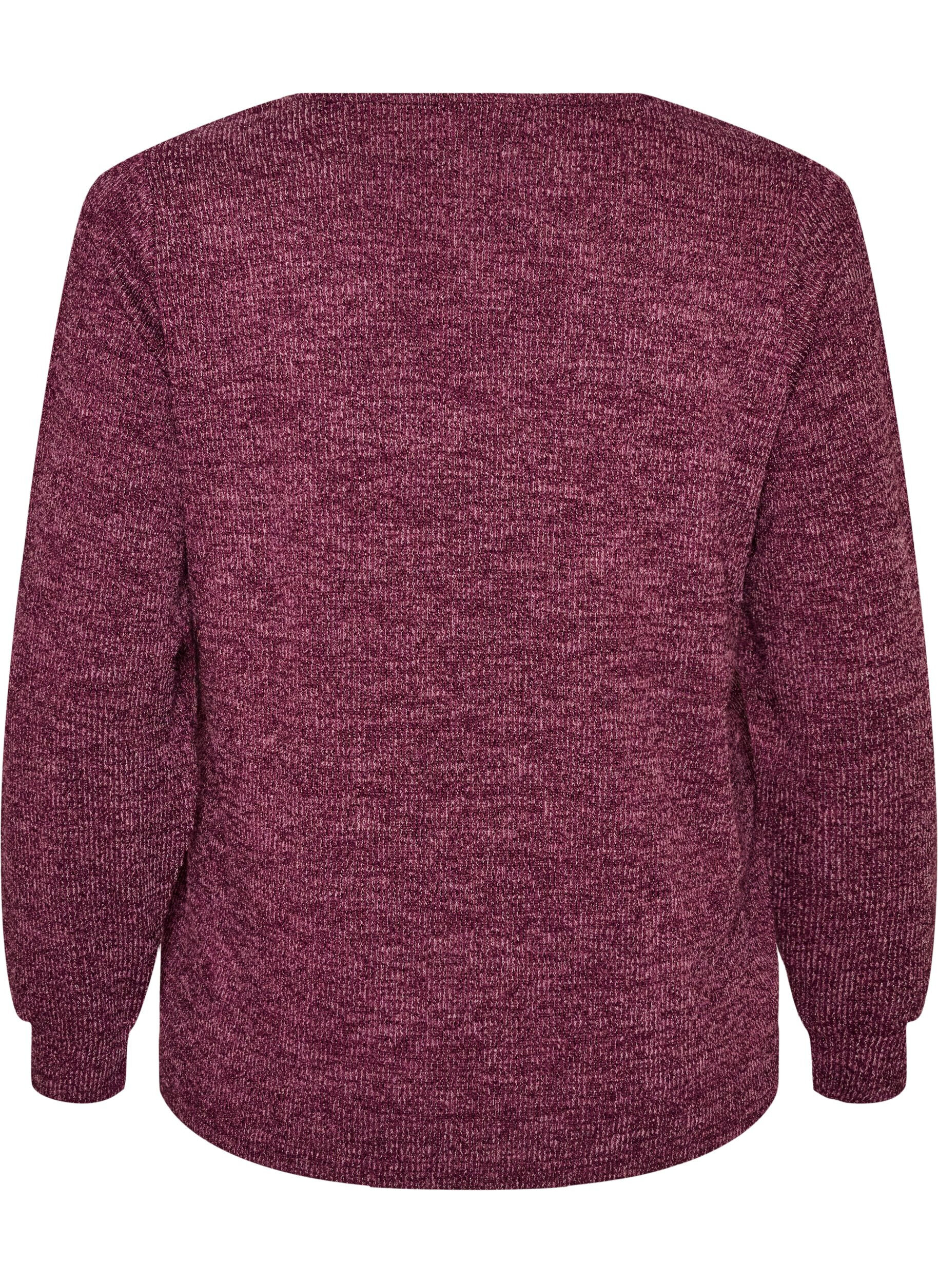 ZizziJerseybluse med V-hals og lange &aelig;rmer, M&oslash;rk Bordeaux, Packshot image number 1