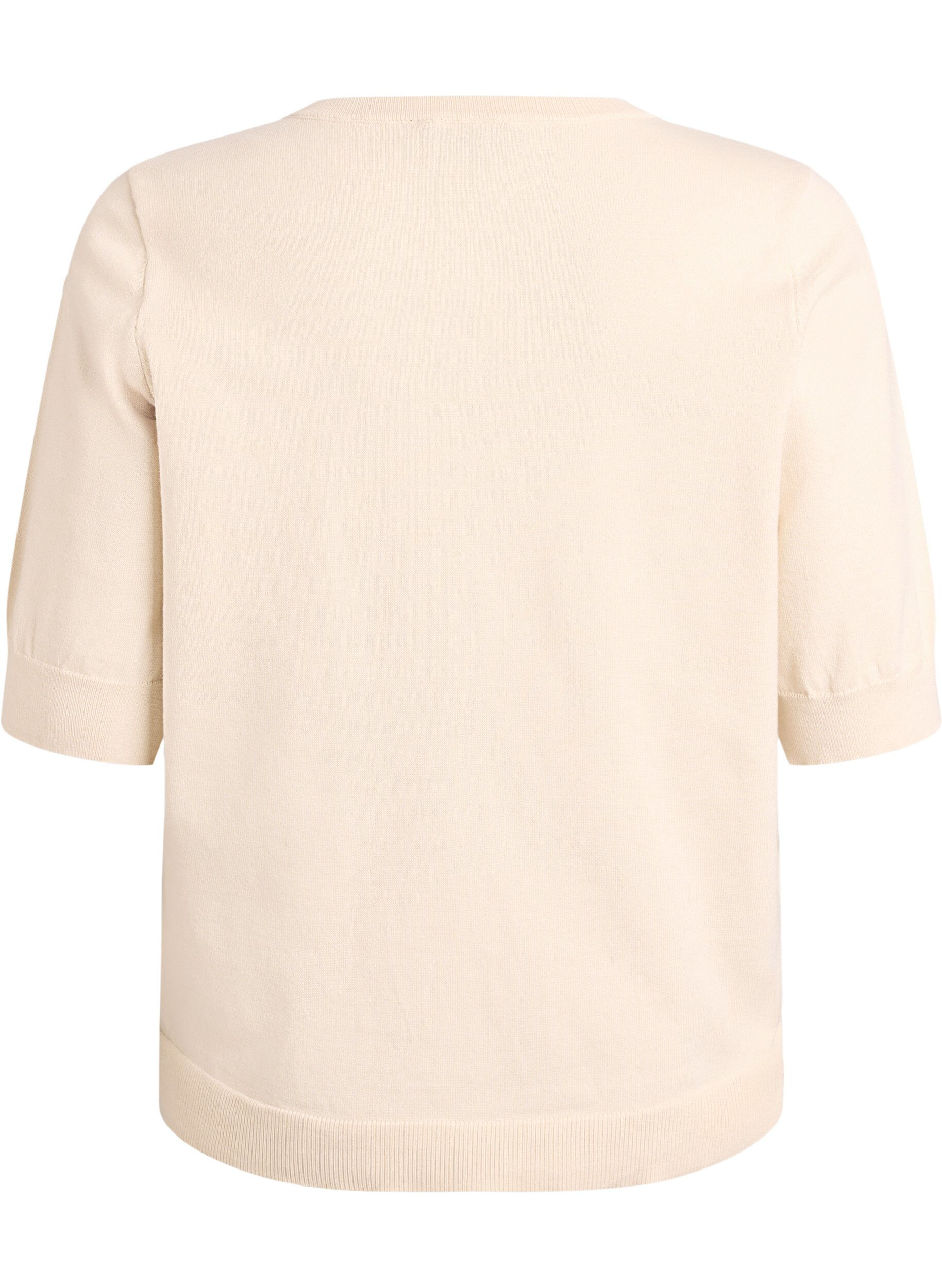 ZizziFinstrikket bluse med korte &aelig;rmer, Beige, Packshot image number 1