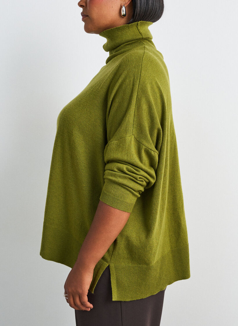 Strikbluse med rullekrave og l&oslash;s pasform, Gr&oslash;n, Model image number 4