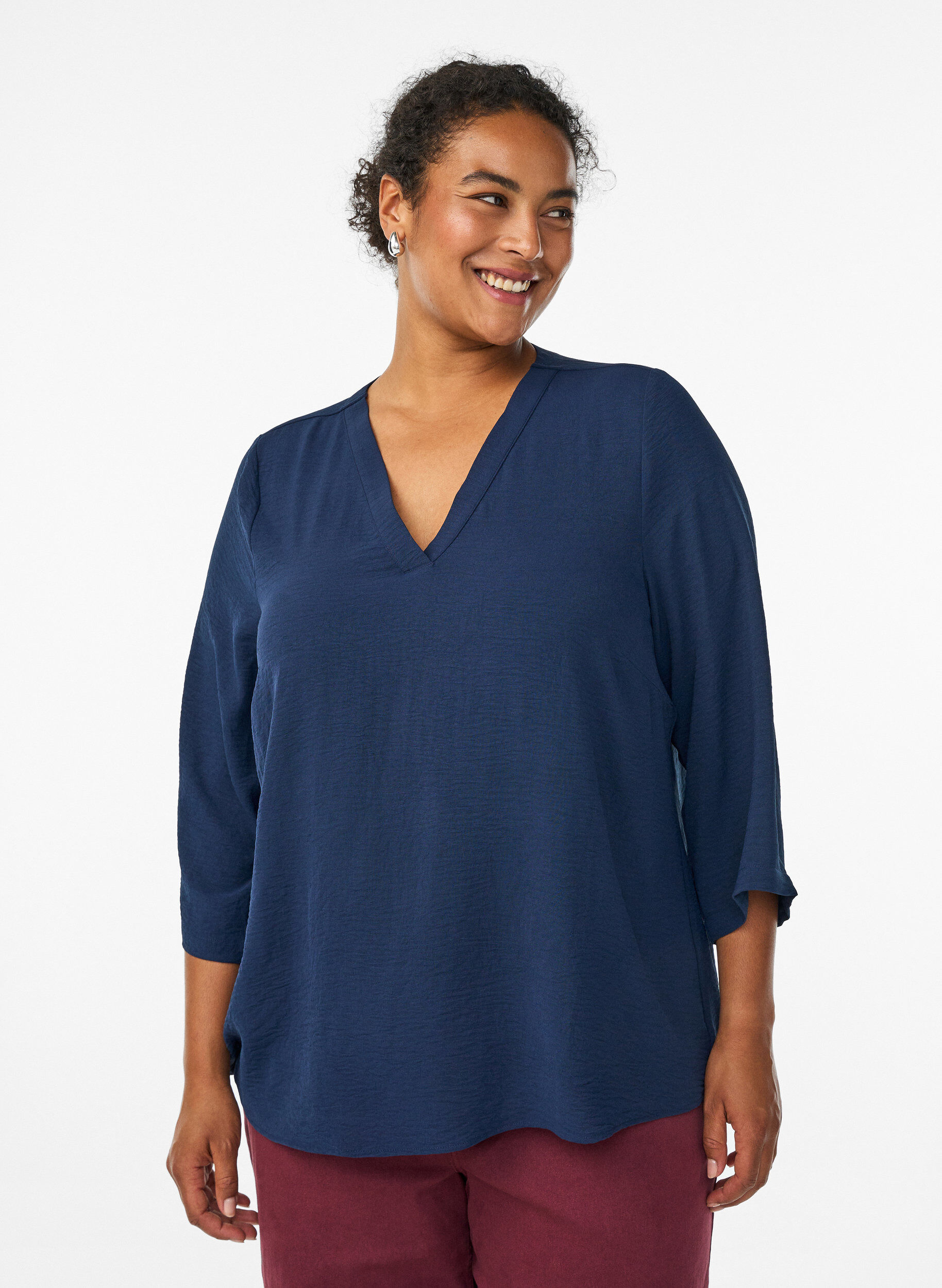 Bluse med 3/4 &aelig;rmer, Bl&aring;, Model