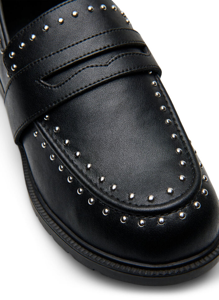 Wide fit - Loafer i læder med nitter, Sort, Packshot image number 3