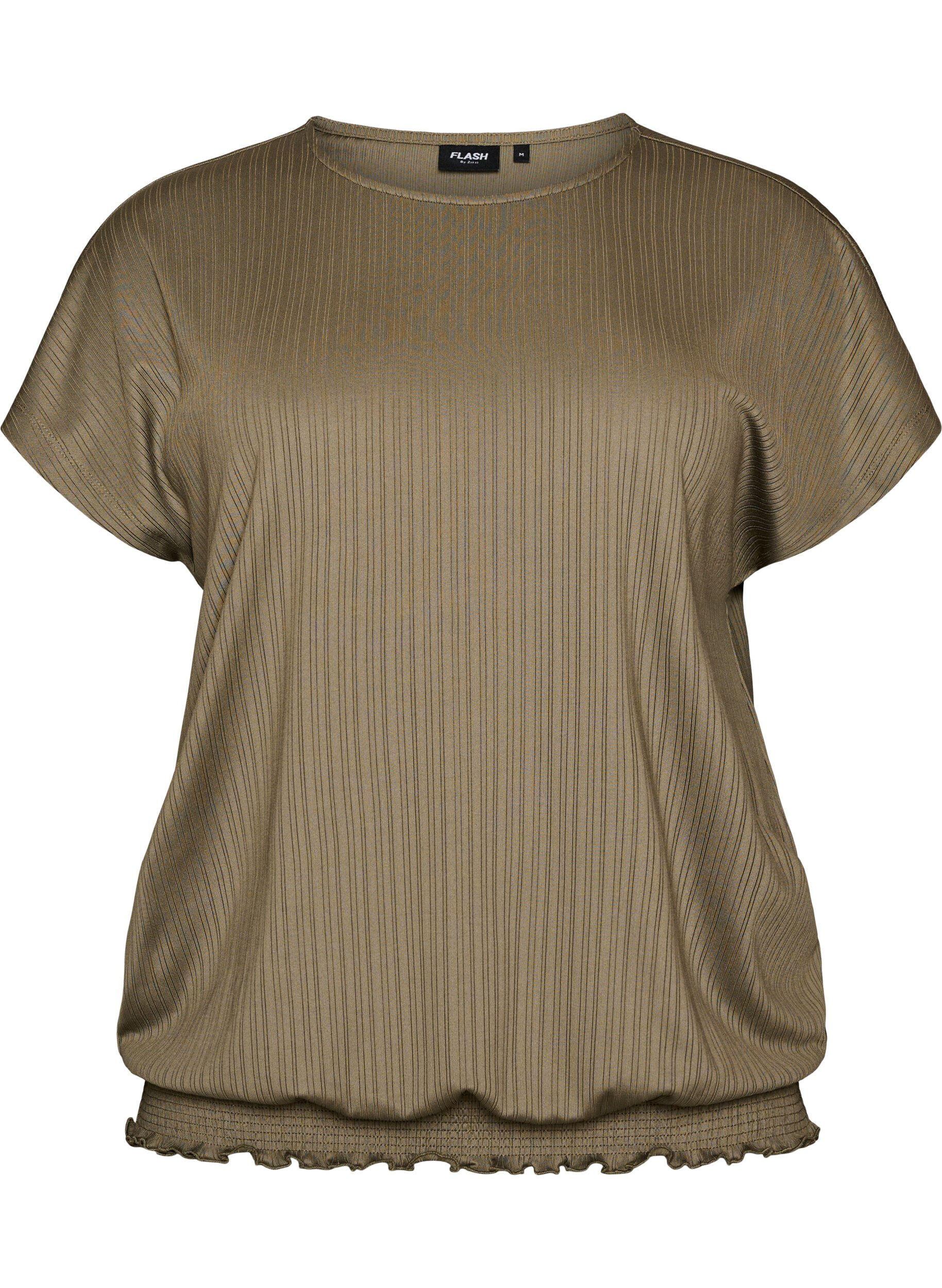 FLASH - Jerseybluse med strukturstriber og smockkant