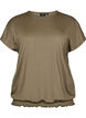 Jerseybluse med strukturstriber og smockkant, Brun, Packshot image number 0