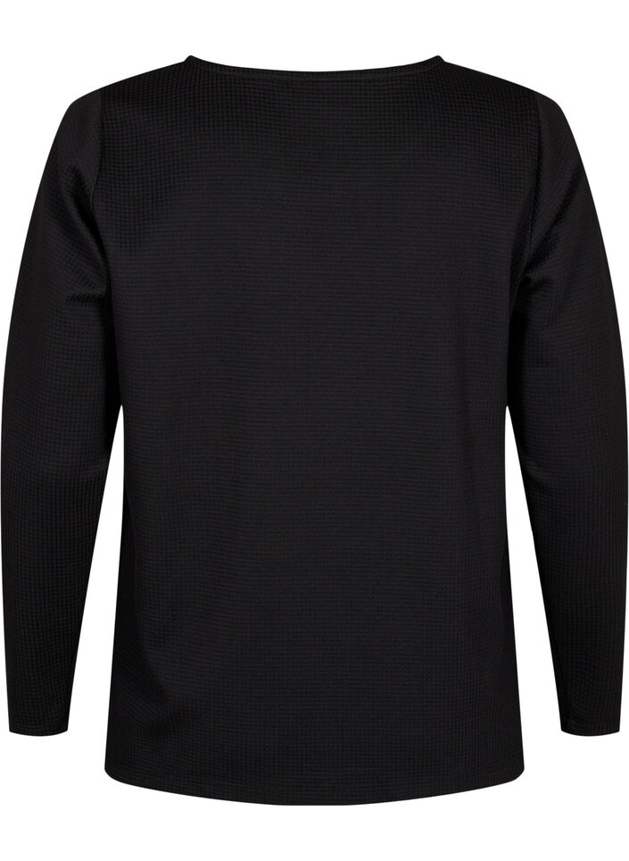 A-formet bluse med tekstur, Black, Packshot image number 1