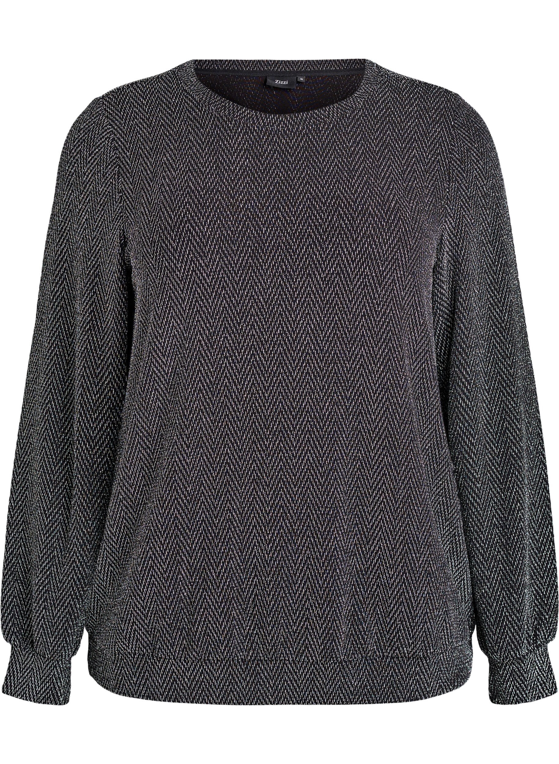 ZizziBluse med sildebensm&oslash;nster og glittertr&aring;d, Sort, Packshot image number 0