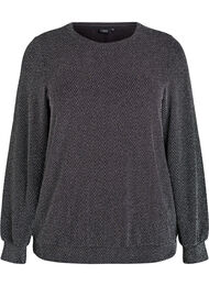 Bluse med sildebensm&oslash;nster og glittertr&aring;d, Sort
