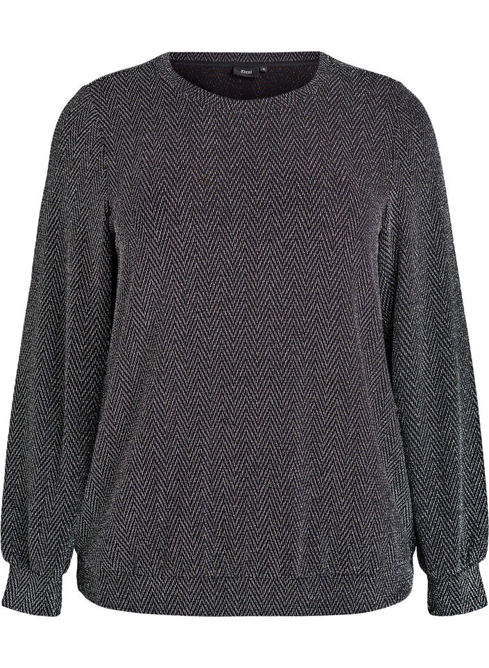 Bluse med sildebensm&oslash;nster og glittertr&aring;d, Sort, Packshot image number 0