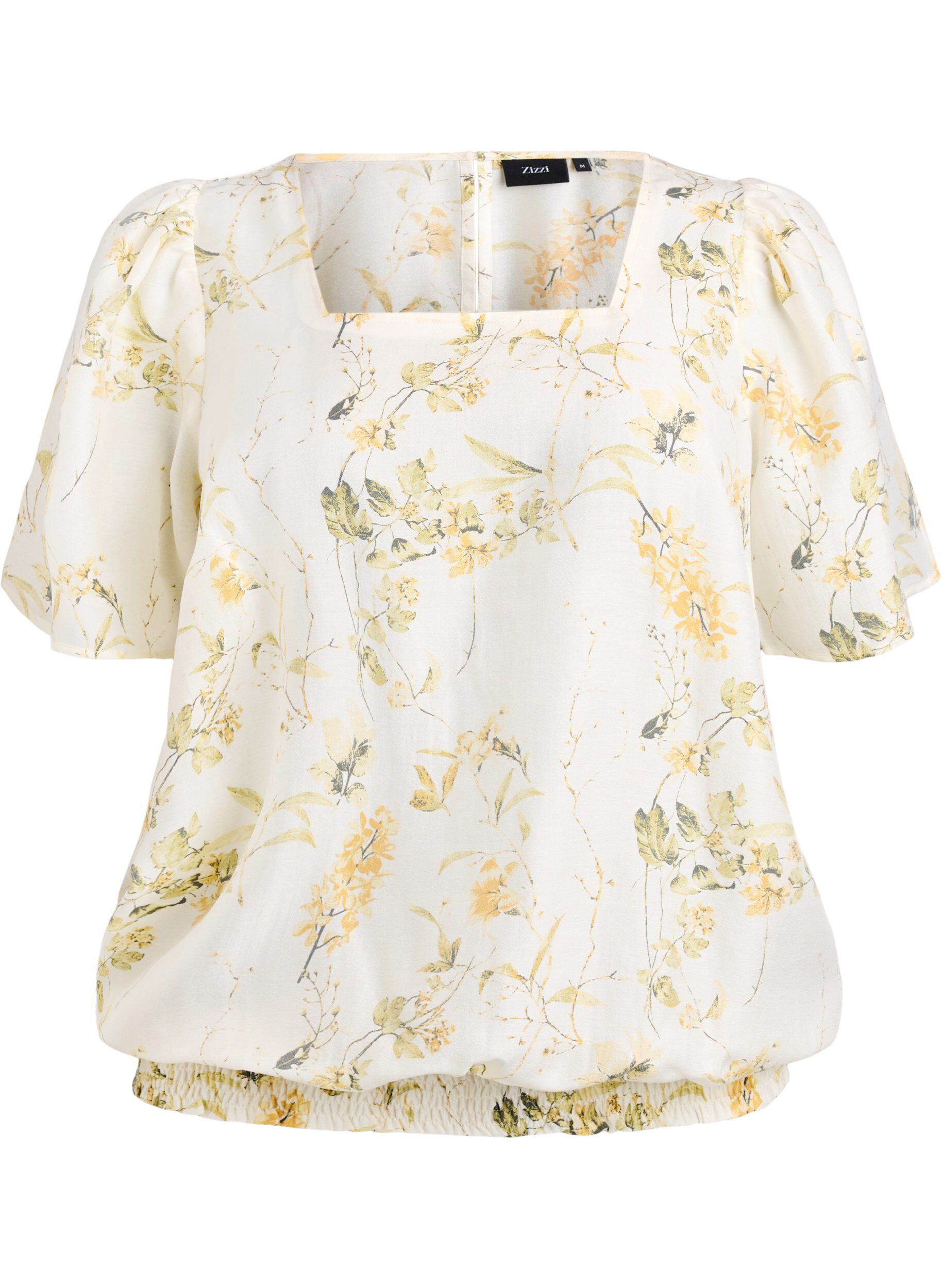 Bluse med blomsterprint og firkantet hals