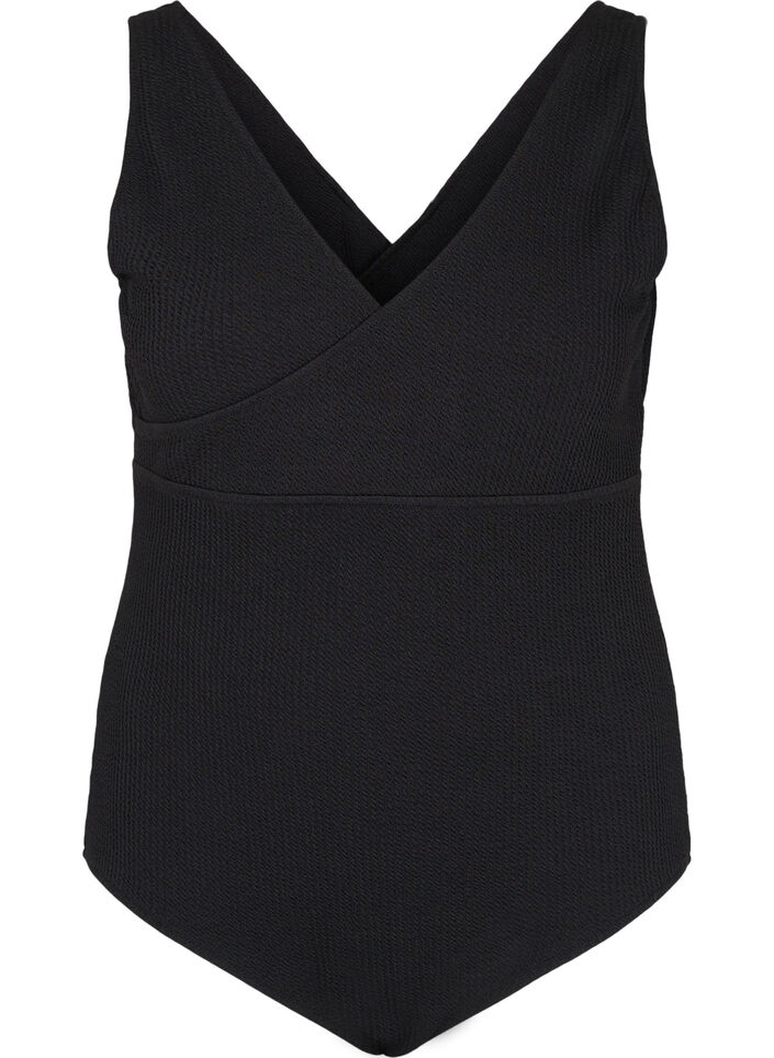 Badedragt med wrap-effekt, Black, Packshot image number 0