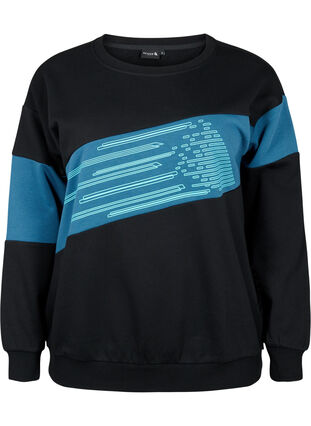 Sweatshirt med sporty print, Black Comb, Packshot image number 0
