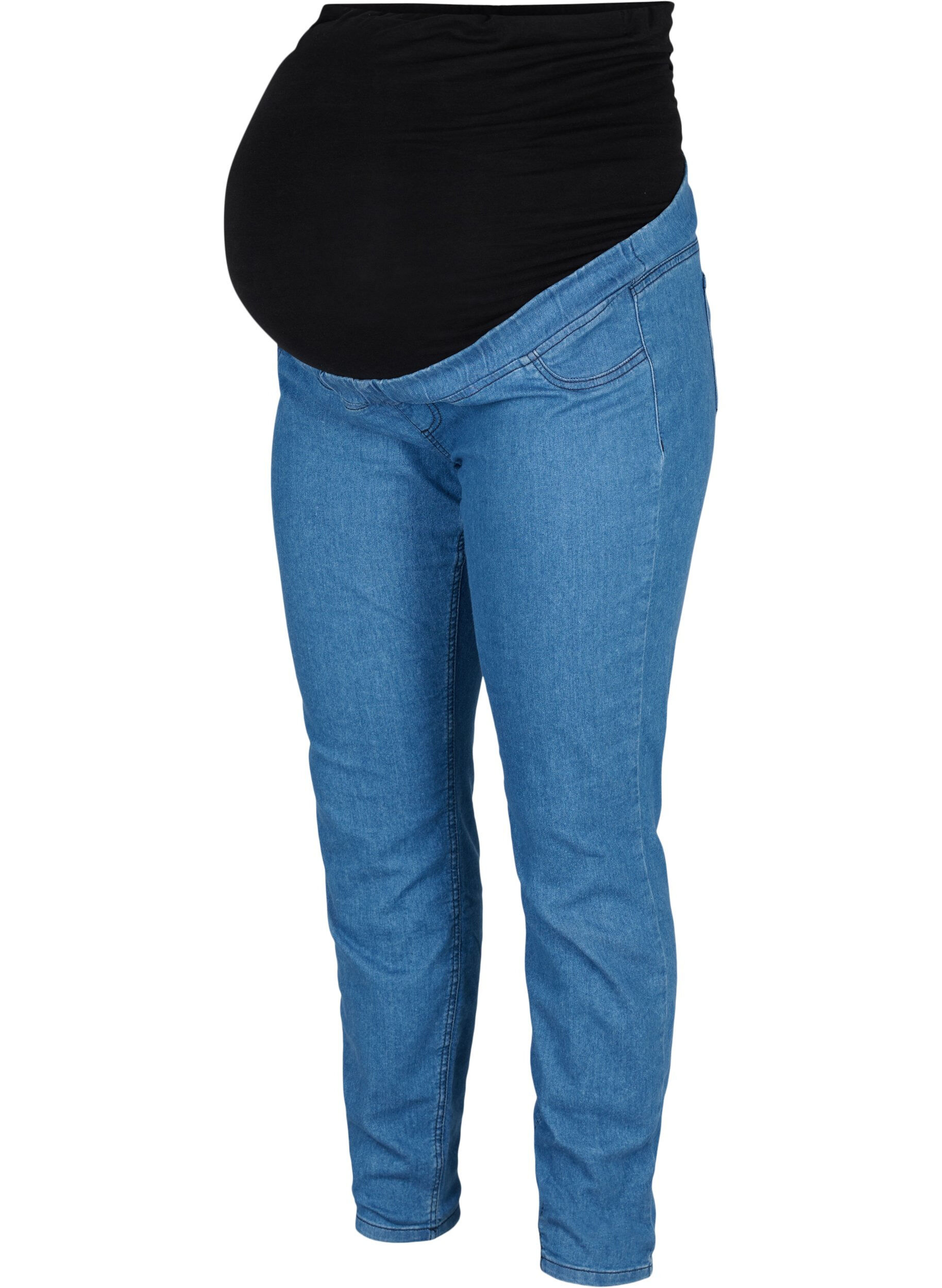 Zizzi Graviditets jeggings med baglommer, Blue denim, Packshot image number 0