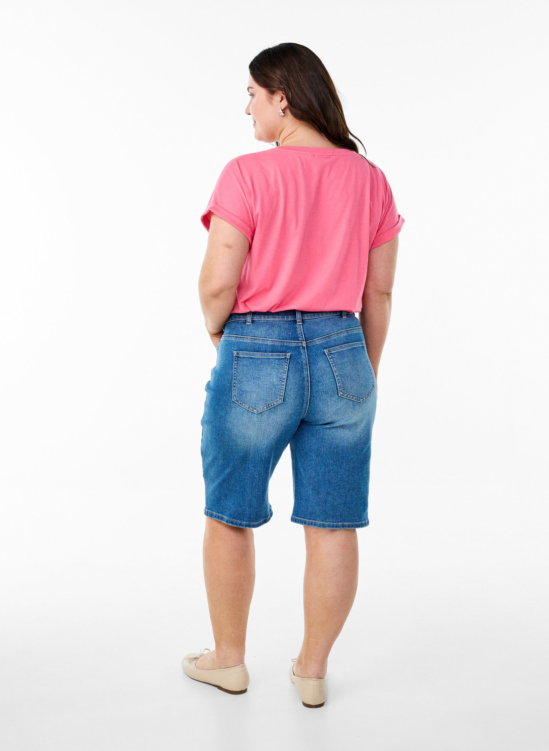 ZizziKort&aelig;rmet t-shirt i bomuldsblanding, Lyser&oslash;d, Model image number 2