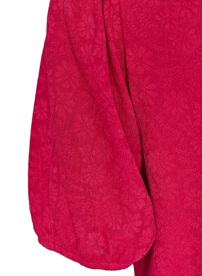 Bluse med struktur og korte &aelig;rmer, Lyser&oslash;d, Packshot image number 3