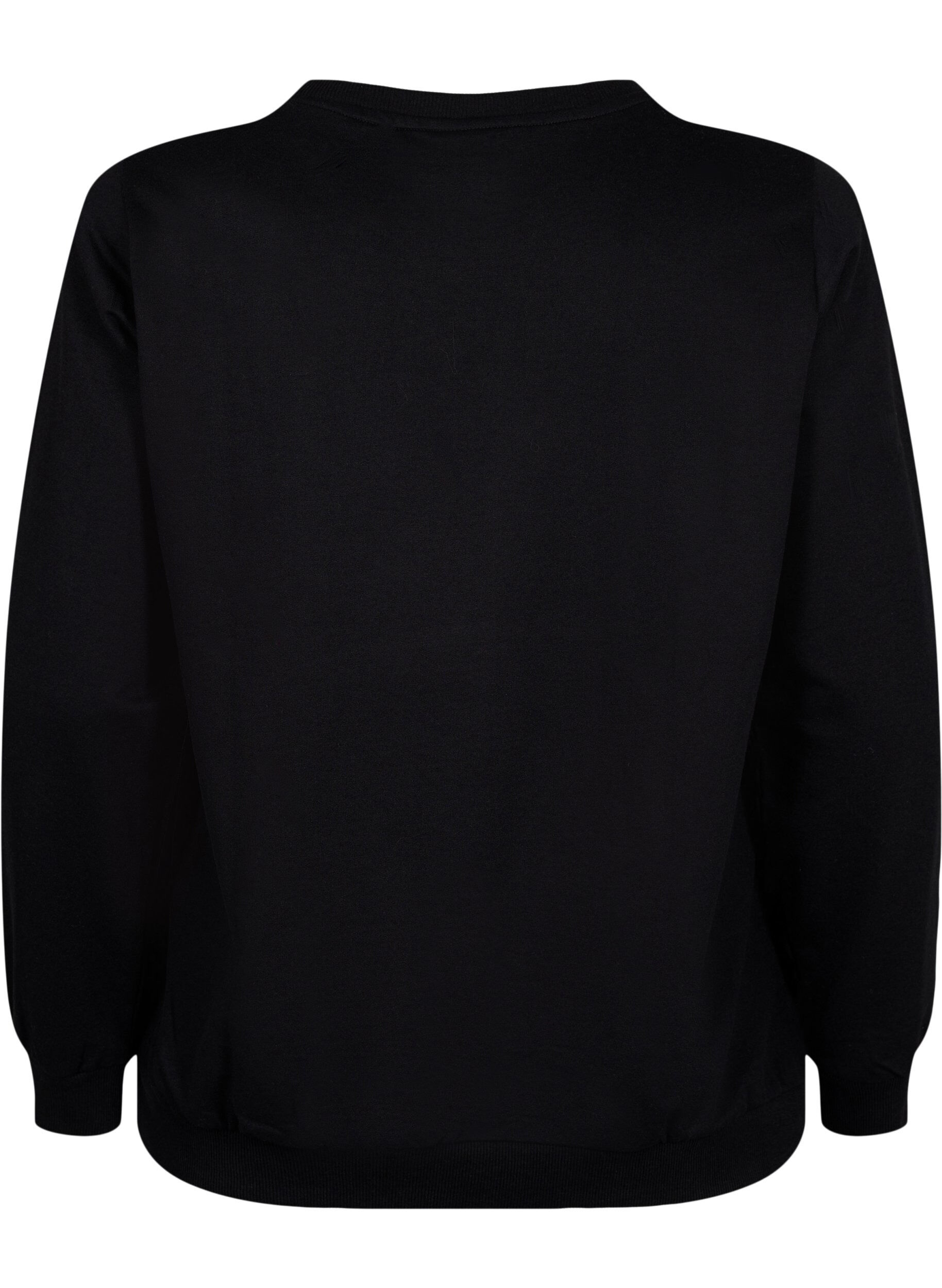Zizzi Sweatshirt med tekst , Black W. Reset, Packshot image number 1
