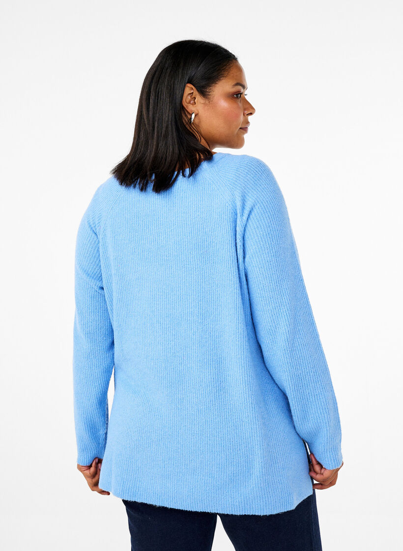 Strikbluse med rund hals, Della R. Blue Mel., Model image number 1