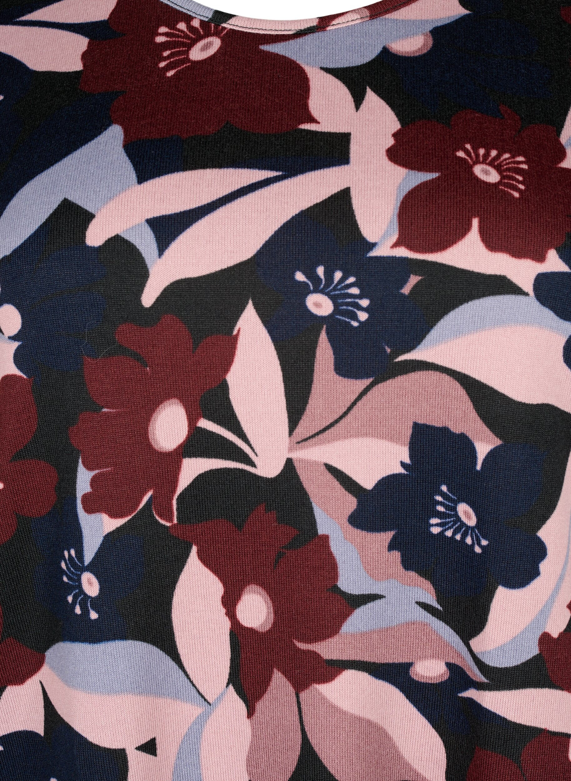 Zizzi Blomstret bluse med lange &aelig;rmer, Black Rose Flower, Packshot image number 2