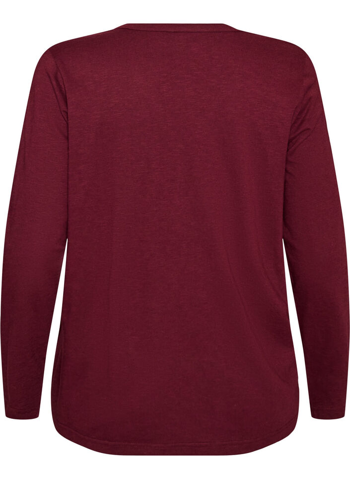 Lang&aelig;rmet t-shirt med V-hals og knapper, R&oslash;d, Packshot image number 1