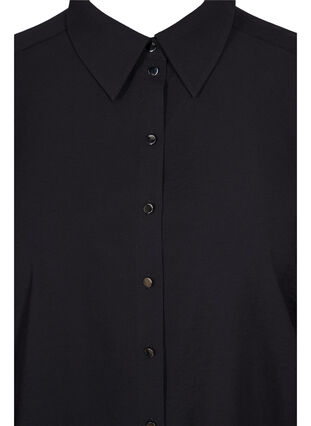 Ensfarvet viskose skjorte med lange ærmer, Black, Packshot image number 2