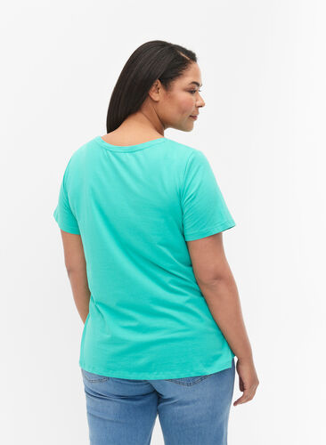 Ensfarvet basis t-shirt i bomuld, Aqua Green, Model image number 1