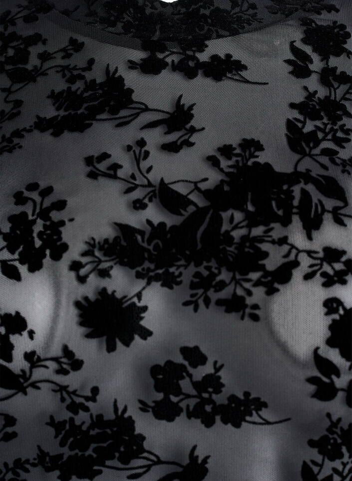 Meshbluse med blomsterm&oslash;nster, Sort, Packshot image number 2
