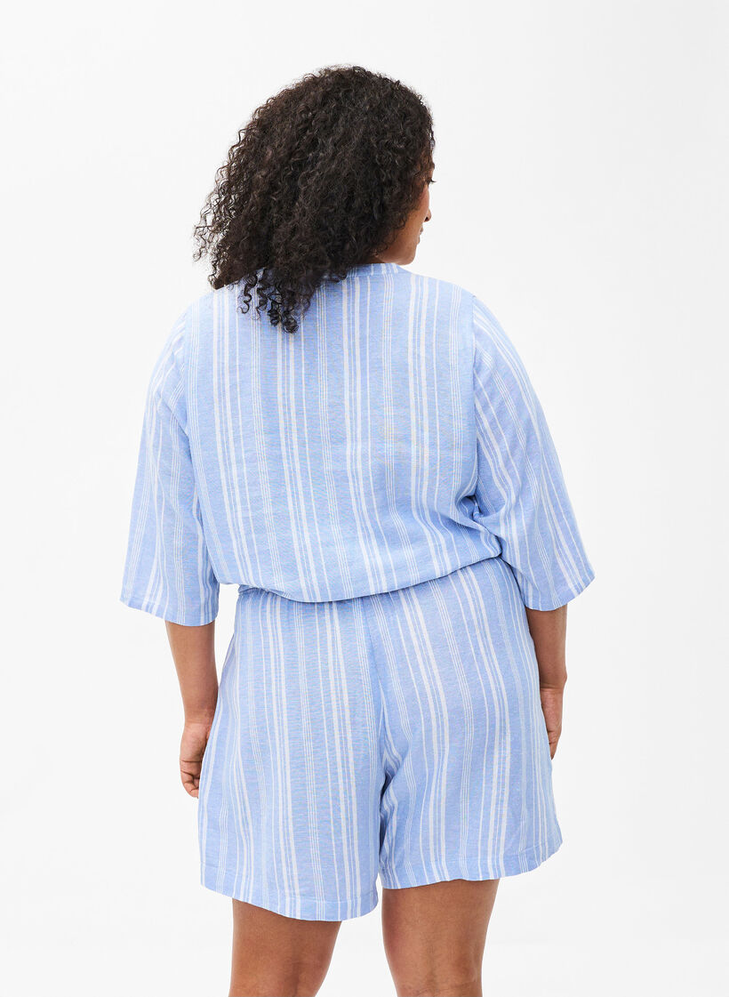 Stribede shorts i hør-viskosemix , Blå, Model image number 2