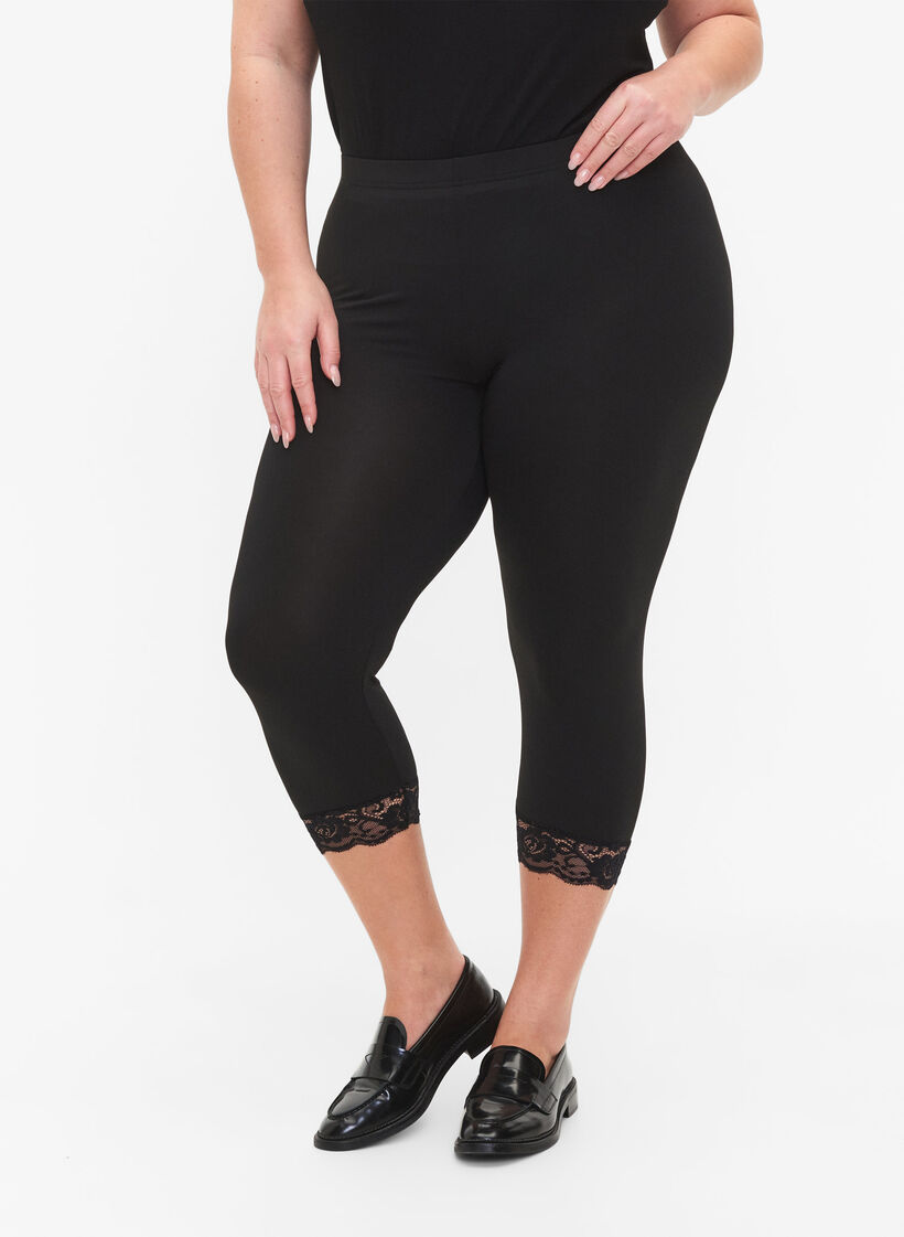2-pak 3/4 leggings med blondekant, Black / Black, Model image number 2