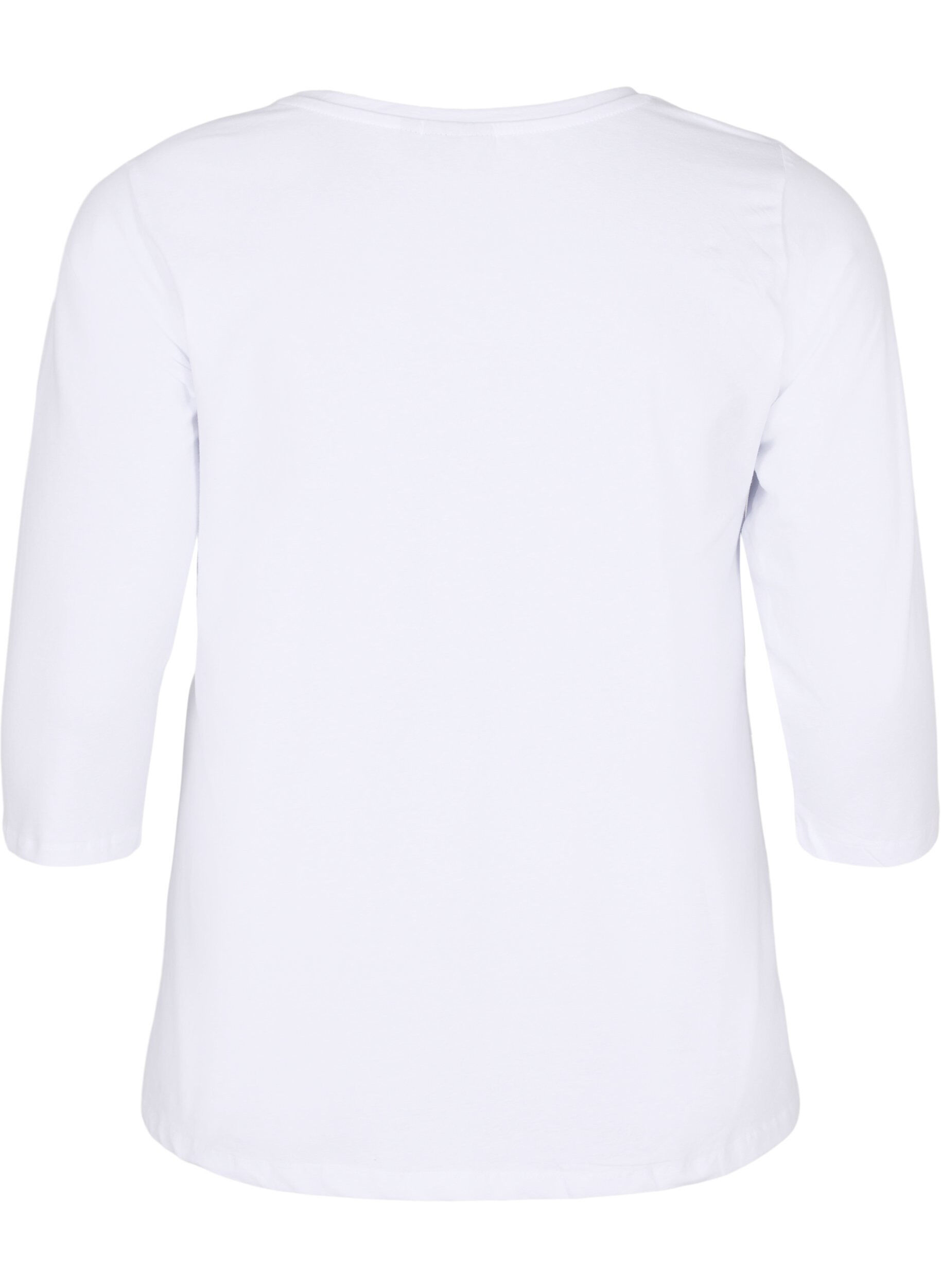 ZizziBasis bomulds t-shirt med 3/4 &aelig;rmer, Hvid, Packshot image number 1