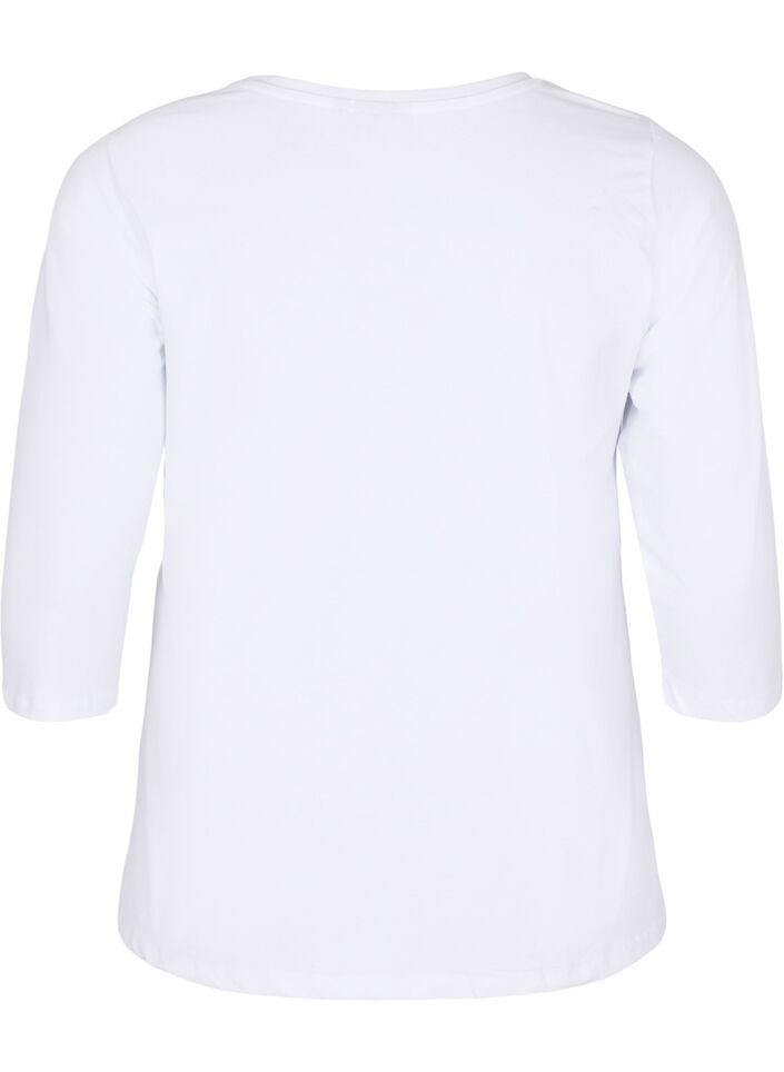 Basis bomulds t-shirt med 3/4 &aelig;rmer, Hvid, Packshot image number 1