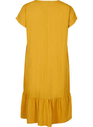 Kortærmet viskose kjole med v-udskæring, Harvest Gold, Packshot image number 1