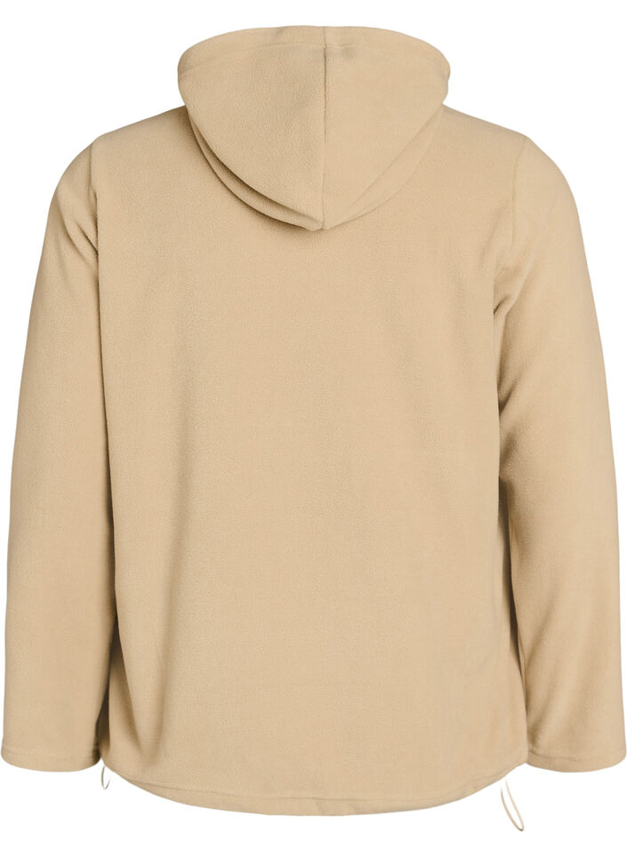 Fleecehoodie med h&oslash;j hals og broderet tekst, Beige, Packshot image number 1