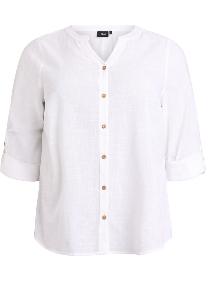 Skjortebluse i bomuld med V-udsk&aelig;ring, Hvid, Packshot image number 0