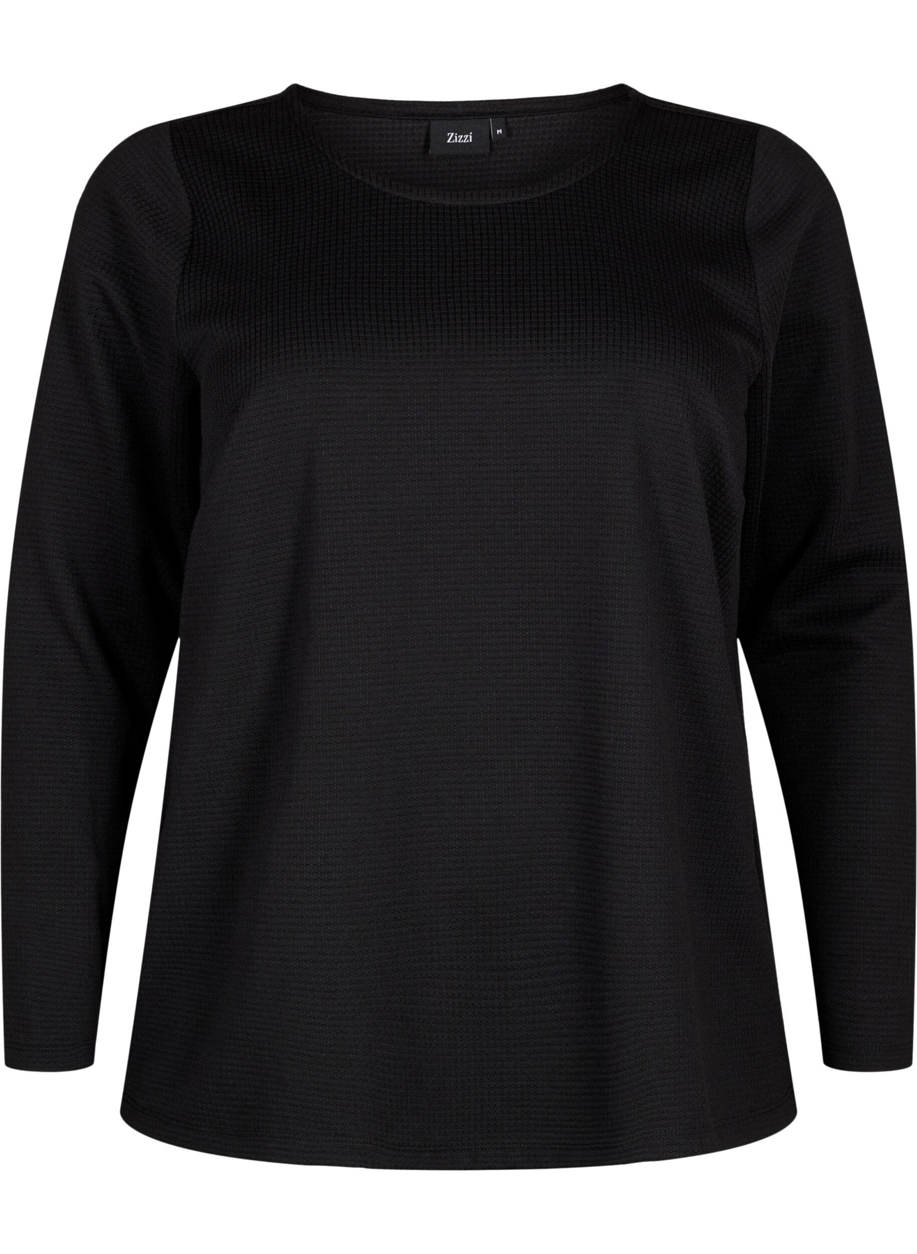 Zizzi A-formet bluse med tekstur, Black, Packshot image number 0