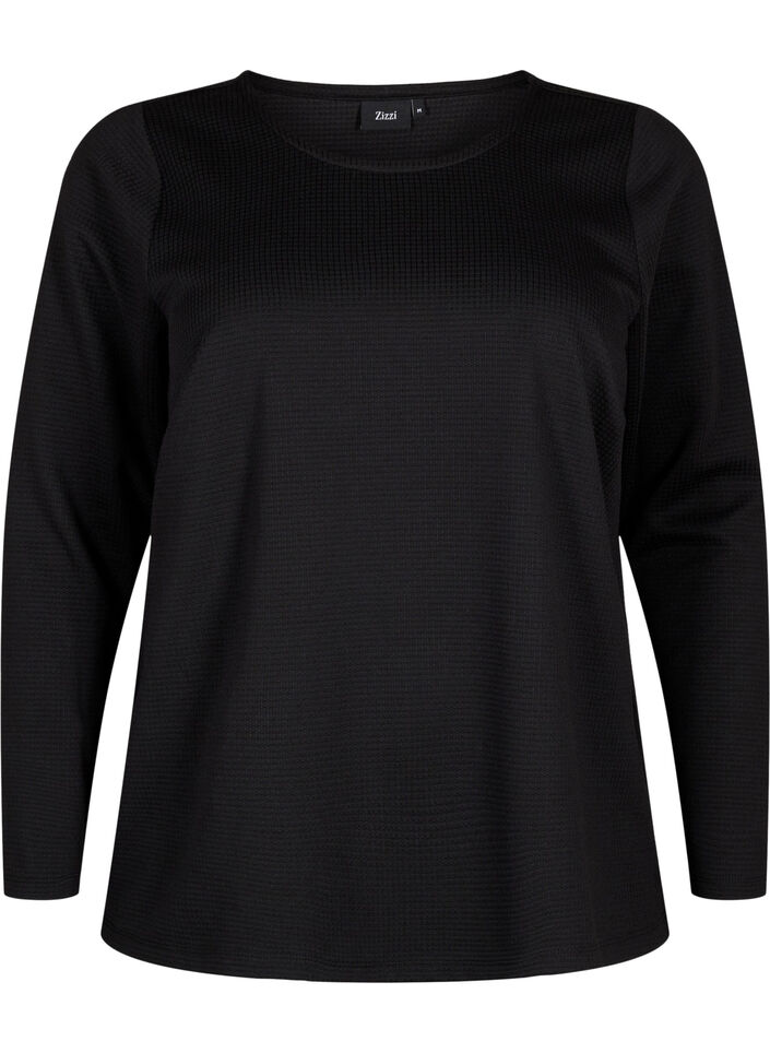 A-formet bluse med tekstur, Black, Packshot image number 0