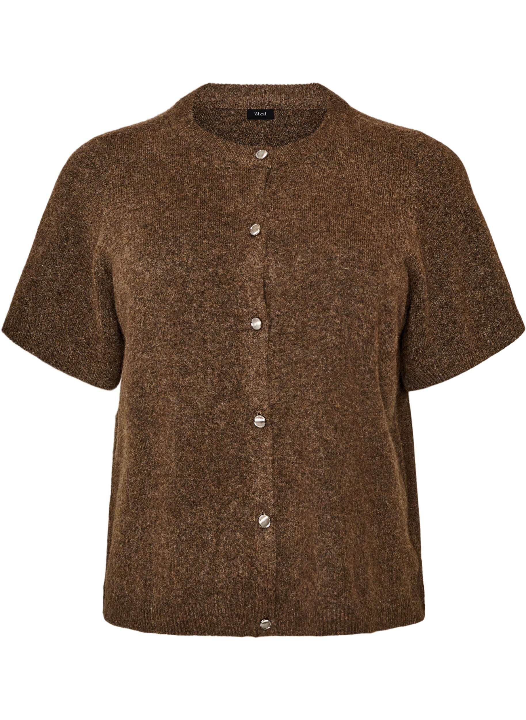 ZizziStrik cardigan med korte &aelig;rmer, Brun, Packshot image number 0
