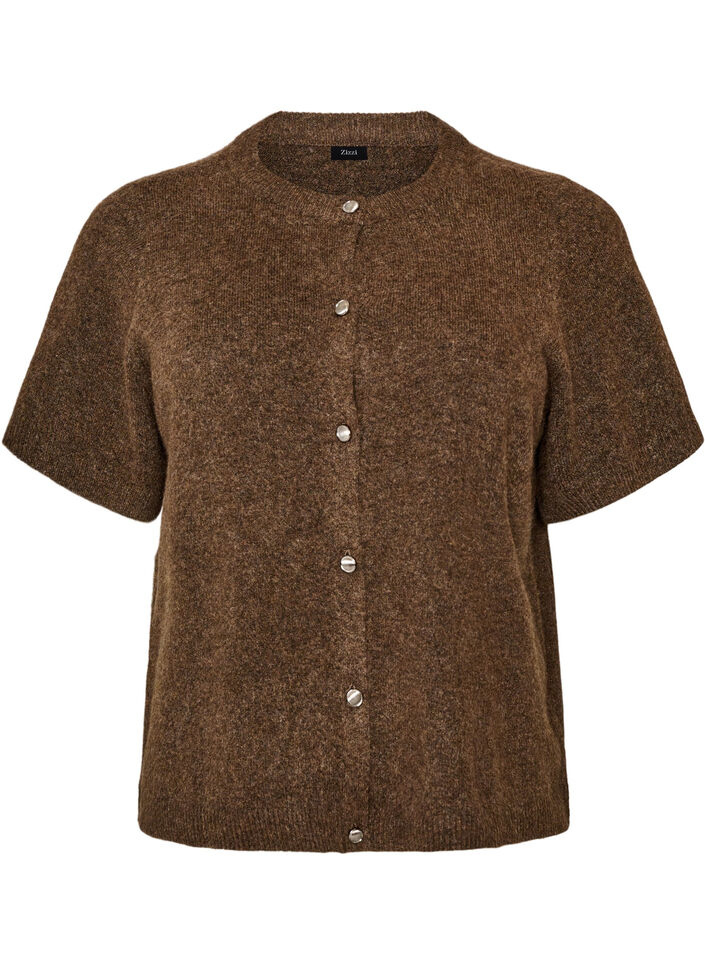 Strik cardigan med korte &aelig;rmer, Brun, Packshot image number 0