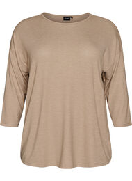 Jerseybluse med 3/4 &aelig;rmer, Beige