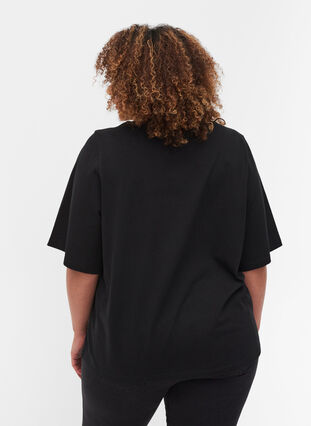 Bomulds bluse med brede 2/4 ærmer, Black, Model image number 1
