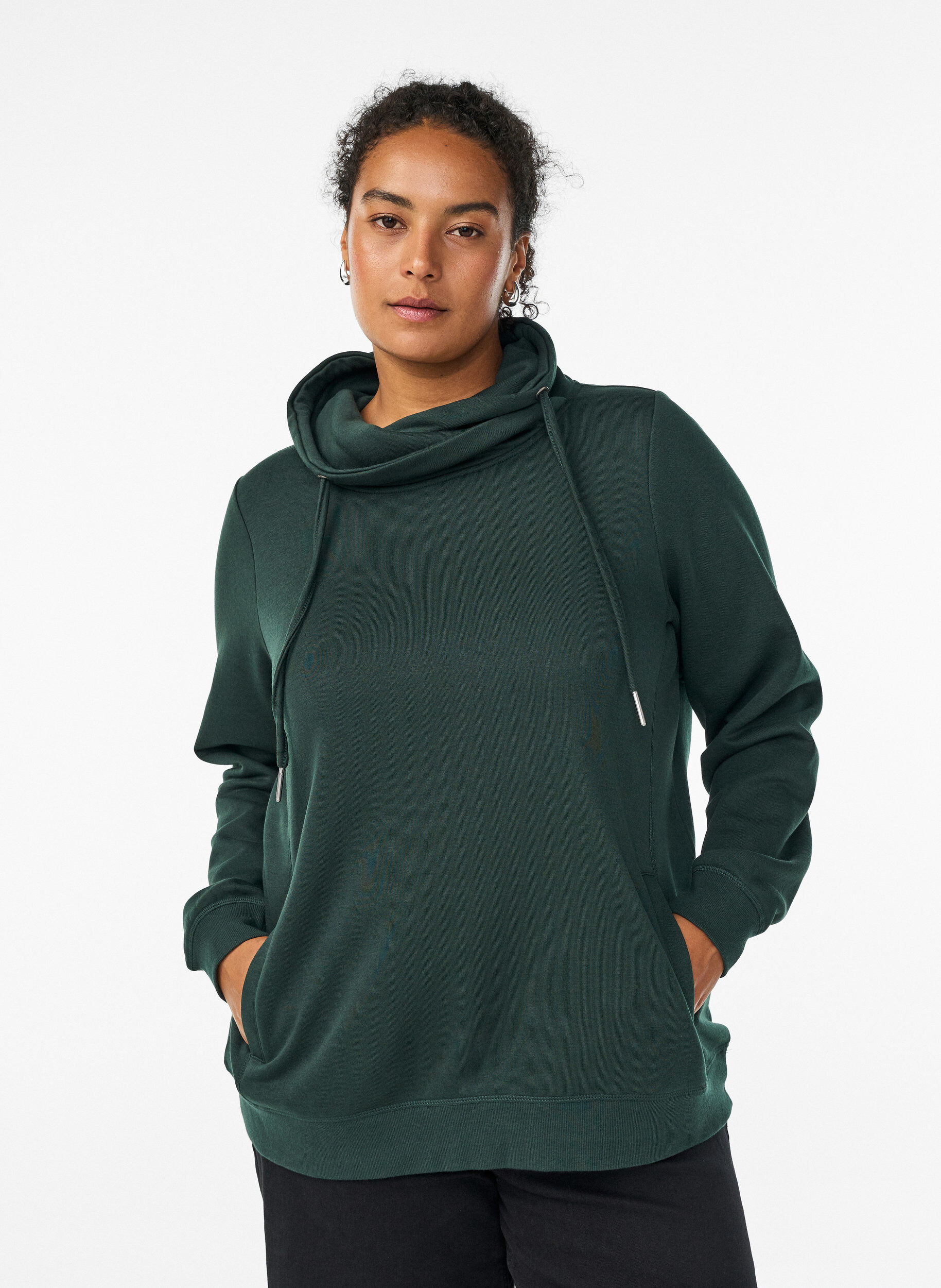 Zizzi Sweatshirt med h&oslash;j krave og lommer, Gr&oslash;n, Model image number 0